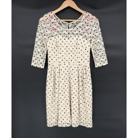 NWOT Betsey Johnson Womens Polka Dot Lace Dress Size 2 Cream Black Dance Party - Picture 2 of 10